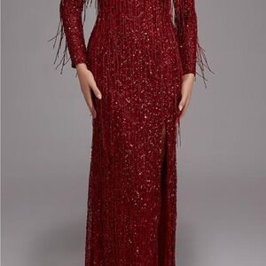 Alyce Paris Burgundy Sequin Long Sleeve Dress